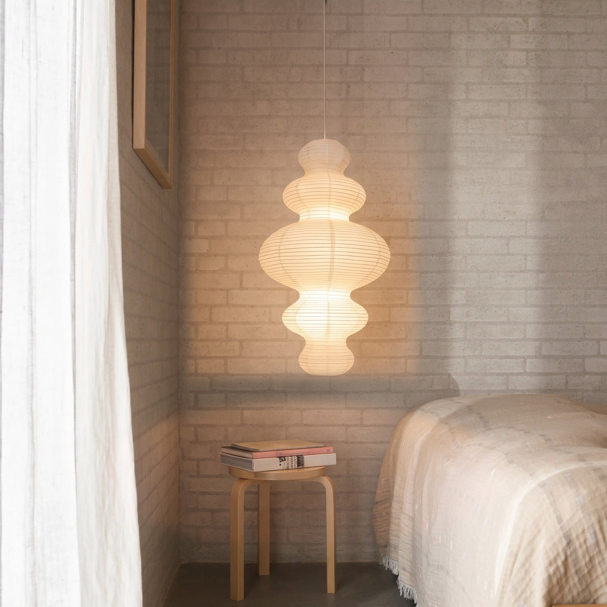 Layered Rice Paper Pendant Light for Dining Room, Contemporary Ceiling Lamp with Adjustable Height, 18 in Diameter Hanging Light Fixture