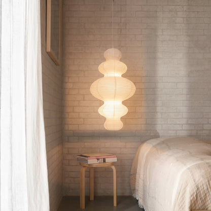 Layered Rice Paper Pendant Light for Dining Room, Contemporary Ceiling Lamp with Adjustable Height, 18 in Diameter Hanging Light Fixture