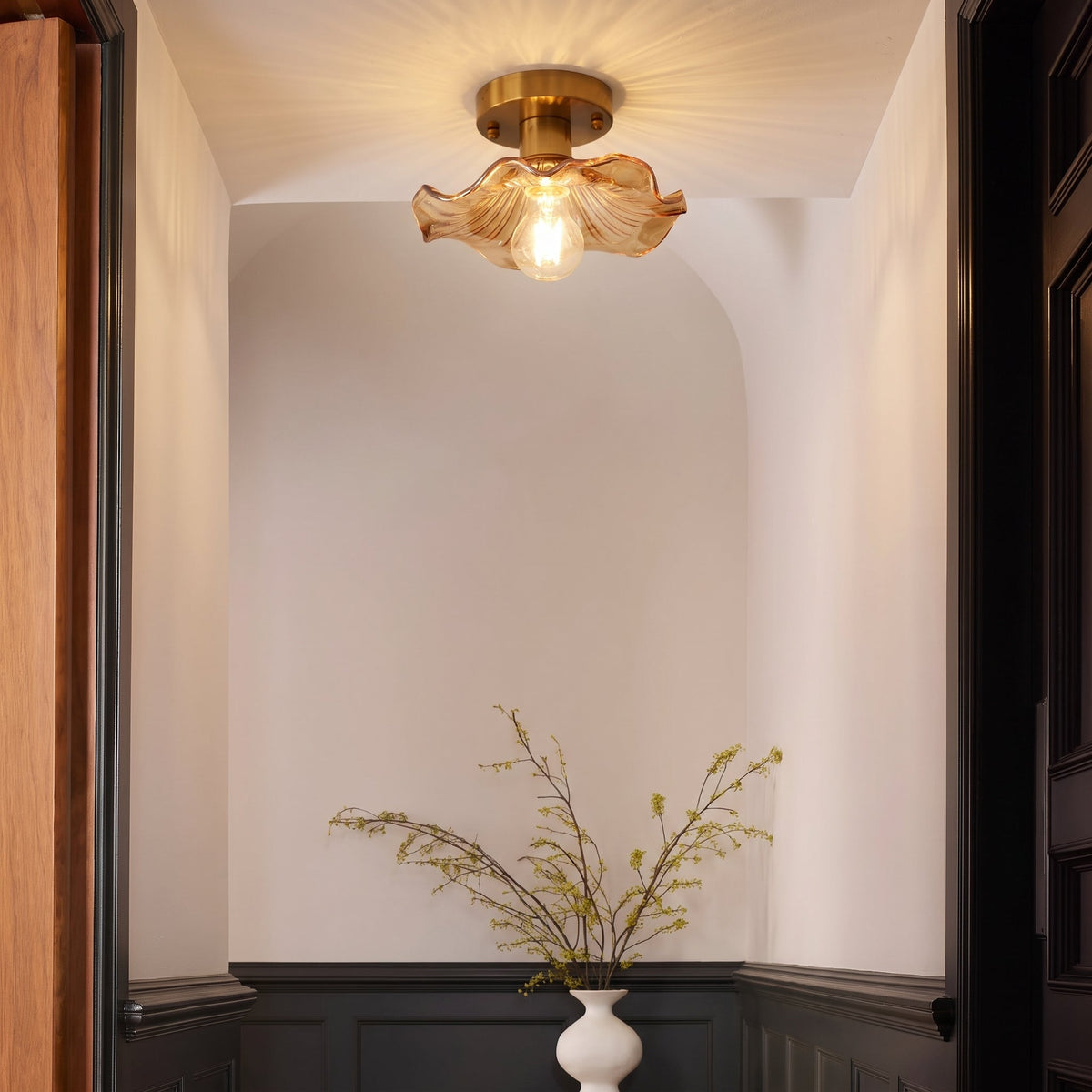 Flush Mount Ceiling Light Fixture – Flower Glass LED Lamp 23 in Diameter for Living Room Bedroom Kitchen | Modern Floral Design Overhead