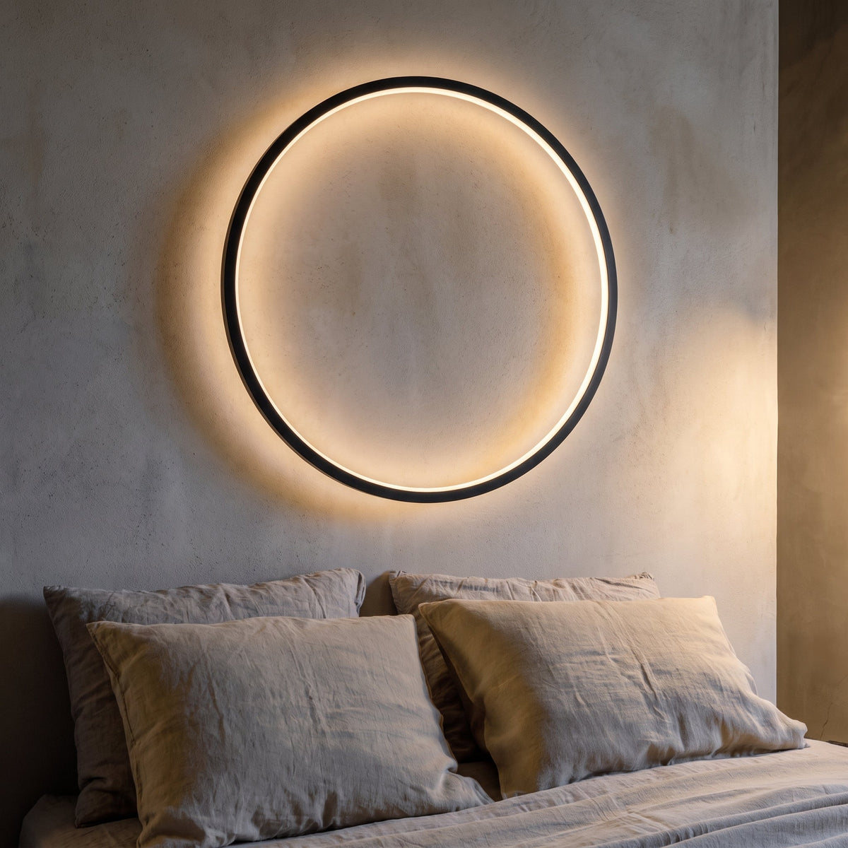 Modern Round LED Wall Sconce | Minimalist Circle Light for Dining Room Bar | USB Powered Ambient Lighting | Iron Acrylic Ring Design