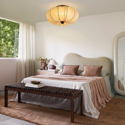 Fabric Flush Mount Ceiling Light – Round Drum Shade with LED – Classic Ceiling Fixture for Bedroom, Living Room, Hallway – Modern