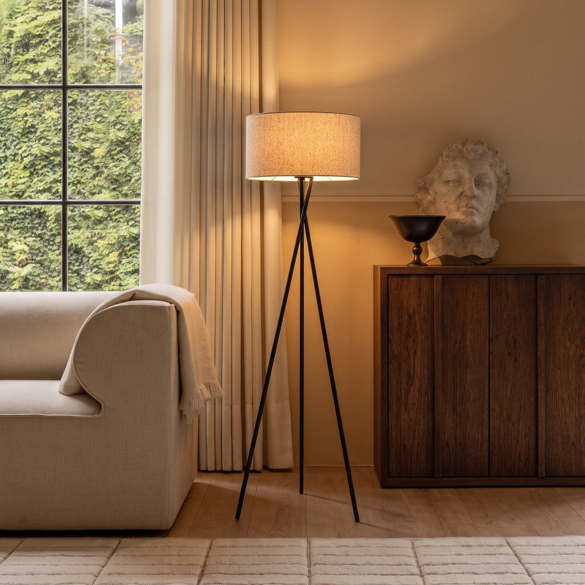 Silk Fabric Floor Lamp with Warm White LED – 63 in Modern Minimalist Standing Light for Living Room & Bedroom