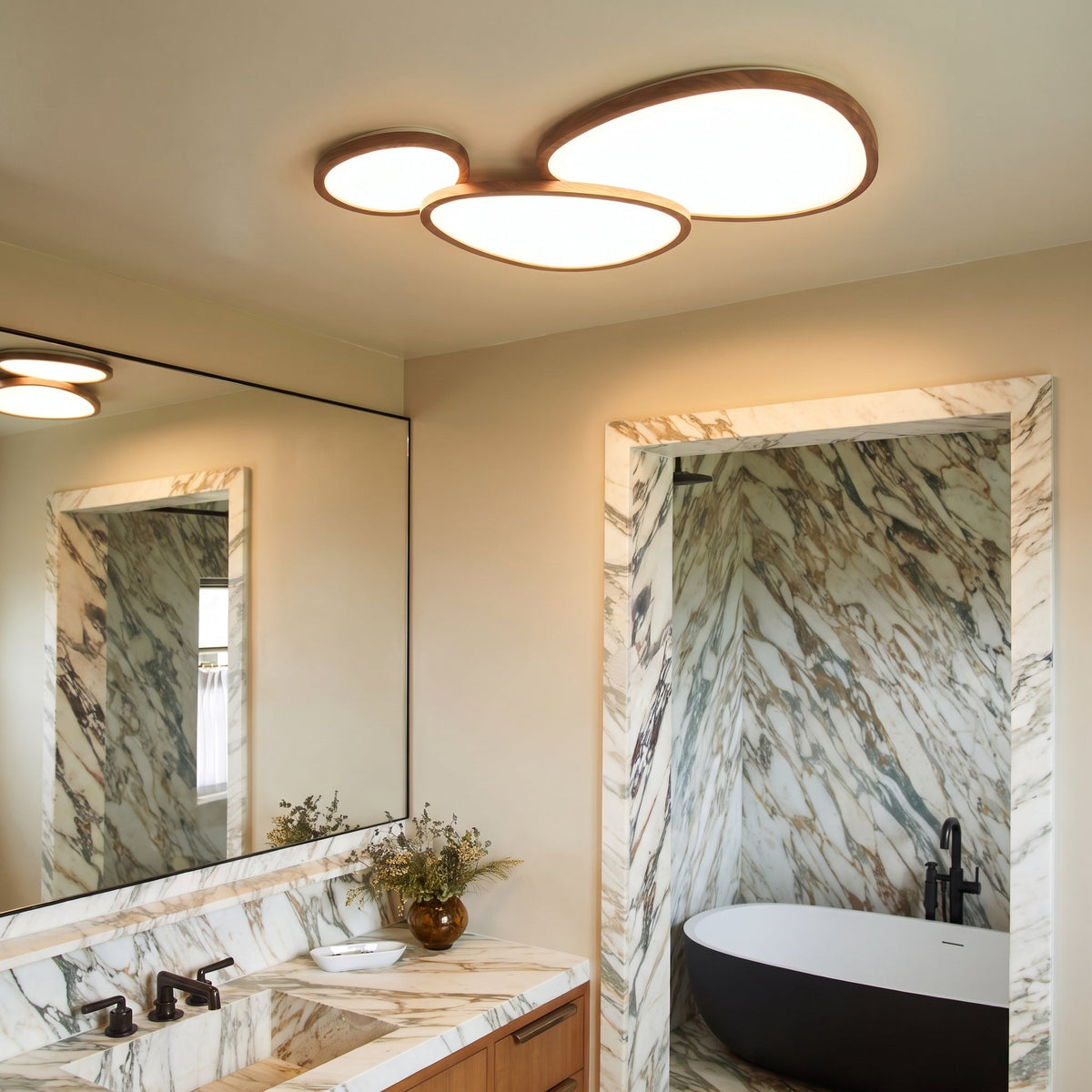 Slim-Profile Wood Ceiling Light – Modern Nordic LED Flush Mount for Living Room, Hall & Office – 3000K Warm White