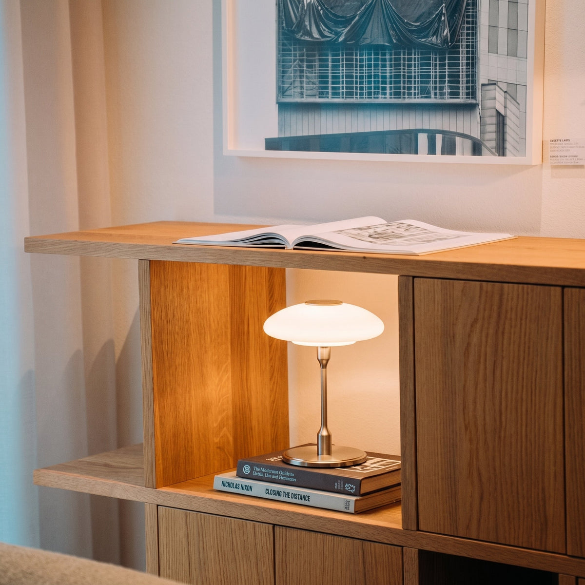 Modern Sculptural Table Lamp with Minimalist Metal & Glass Design for Nightstand, Desk & Side Table | Contemporary Nordic-Inspired Accent