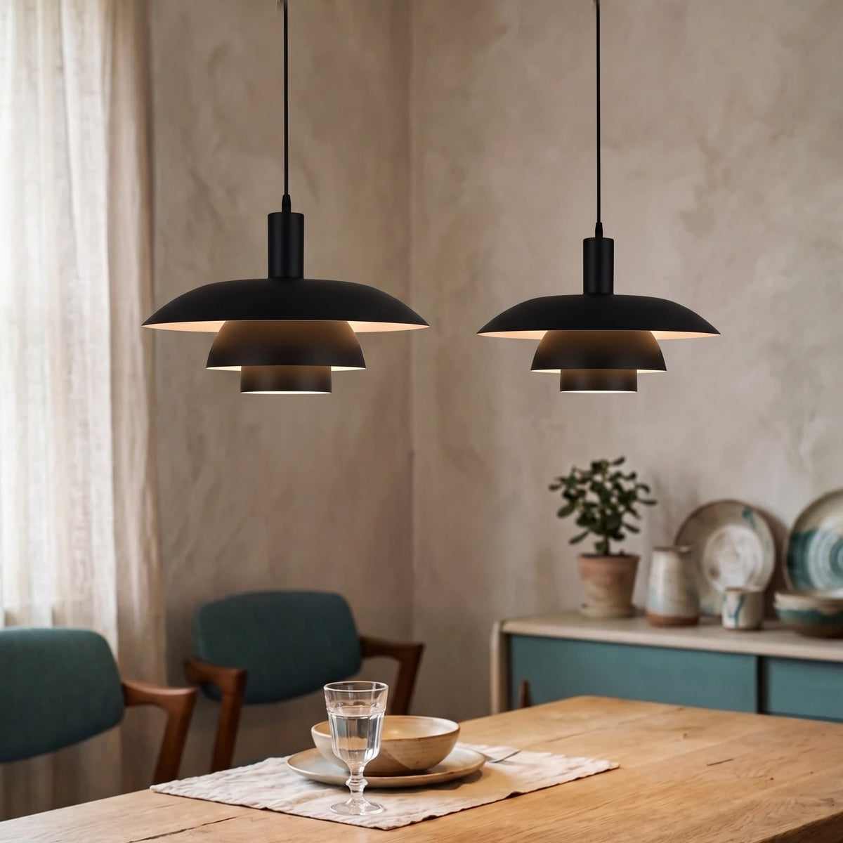 Scandinavian Metal Pendant Light with Integrated LED – Dimmable Ceiling Fixture for Dining Room & Kitchen – 11.4 in or 15.4 in Diameter