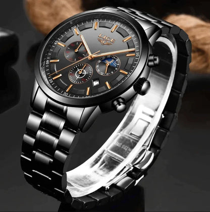Men's Stainless Steel Watch with Date Display & Mineral Crystal Face