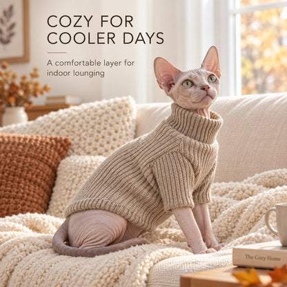 Ortekor Cozy Cat Turtleneck Sweater & Sherpa Vest Set - Cool-Weather Indoor Layers for Hairless & Short-Haired Cats