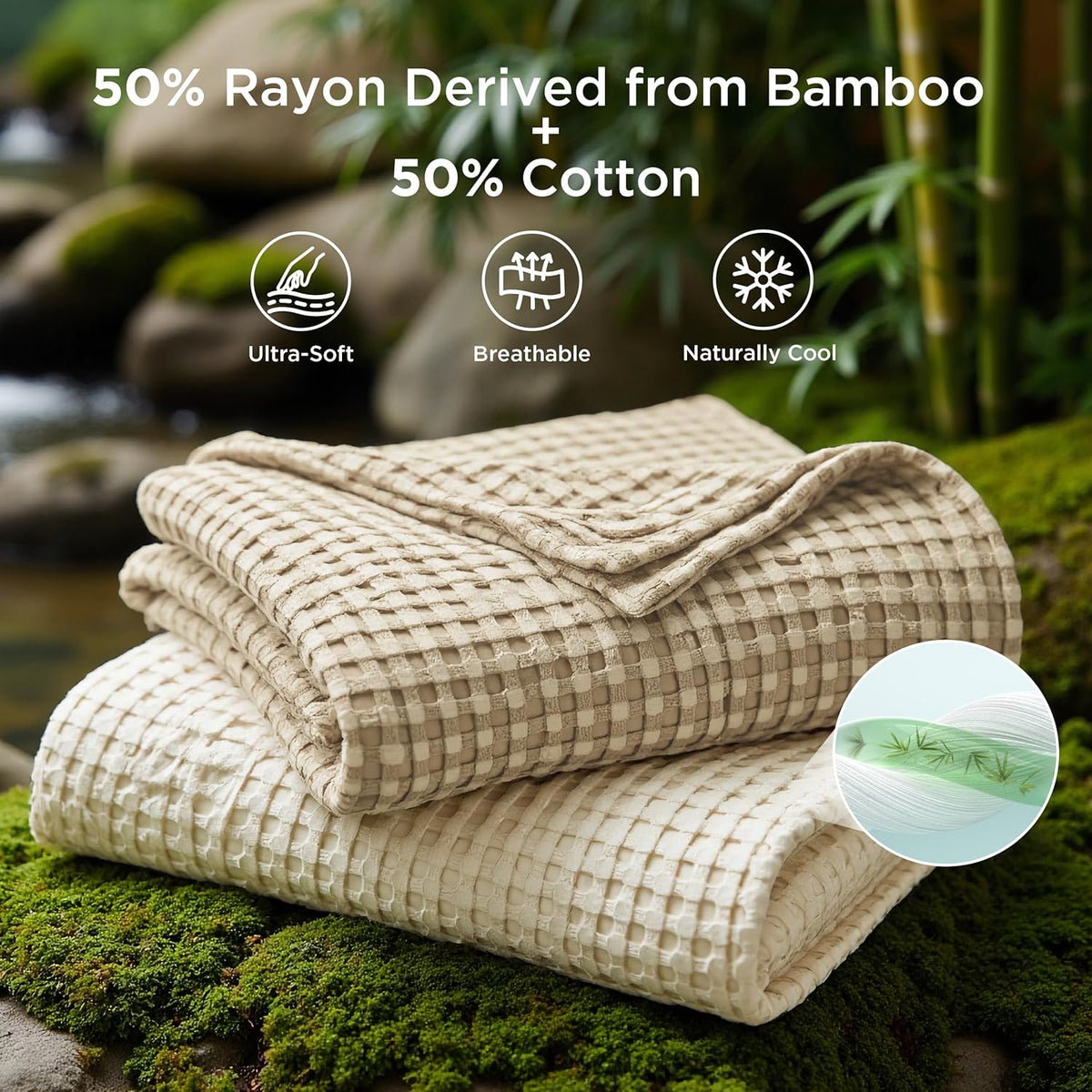 Cotton Throw Blanket Cooling, Bamboo Cooling Blanket for Hot Sleepers, Lightweight Queen Size Blanket for Summer