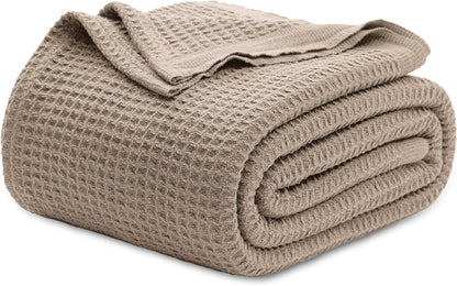 Pure Cotton Thermal Blanket – Queen 90×90 in – Textured Weave Layer for All Seasons – Lightweight & Breathable Throw for Bed or Sofa
