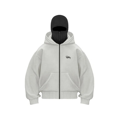 Full-Face Zippered Hoodie for Men – Cold-Weather Sweatshirt with Integrated Ski Mask & Fleece Lining for Winter Sports