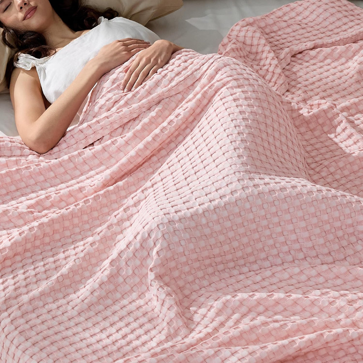 Cotton Throw Blanket Cooling, Bamboo Cooling Blanket for Hot Sleepers, Lightweight Queen Size Blanket for Summer