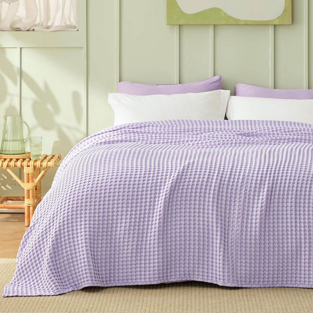 Cotton Throw Blanket Cooling, Bamboo Cooling Blanket for Hot Sleepers, Lightweight Queen Size Blanket for Summer