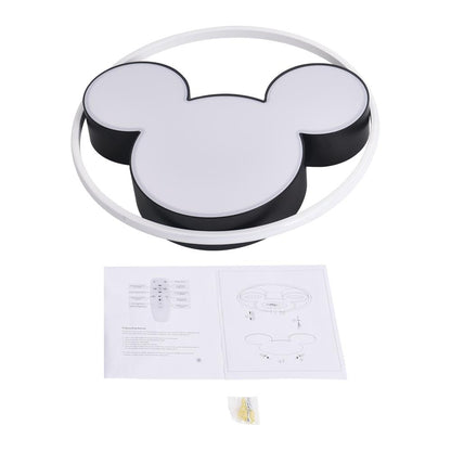 Dimmable LED Flush Mount Kids Room Light with Remote Control – Black & White Character-Inspired Fixture, 18 or 20 Inch, Adjustable Brightnes