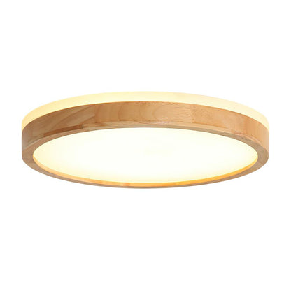 Dimmable Hardwired Ceiling Light Fixture Wood Rim Acrylic Shade 5-Color Temperature Adjustable LED Module for Kitchen Bedroom Living Room