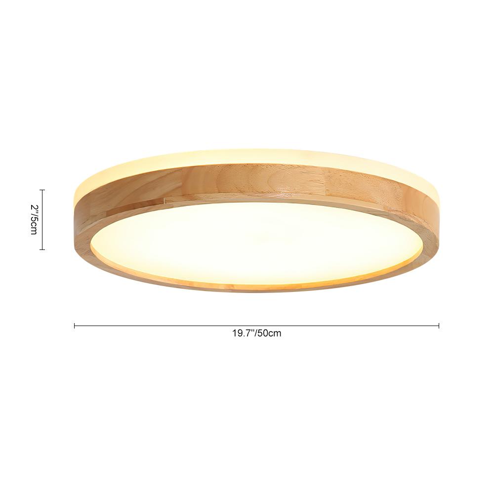 Dimmable Hardwired Ceiling Light Fixture Wood Rim Acrylic Shade 5-Color Temperature Adjustable LED Module for Kitchen Bedroom Living Room