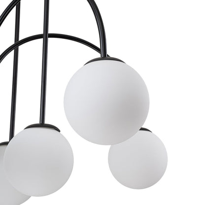 Ten-Globe Adjustable Chandelier 38.6 in Wide Frosted Glass Spheres Black Brass Chrome Modern Dining Room Foyer Statement Lighting Mid-Centur