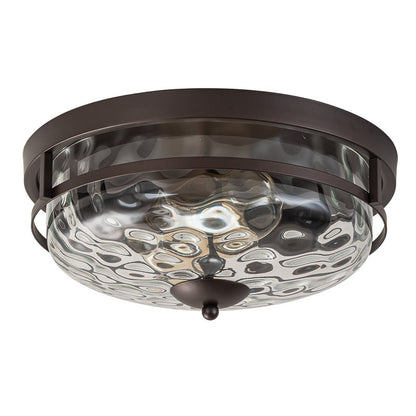 Textured Glass Flush Mount Fixture 13 in Round Two-Bulb Overhead Lighting for Bedrooms Entryways Low-Profile Farmhouse Style