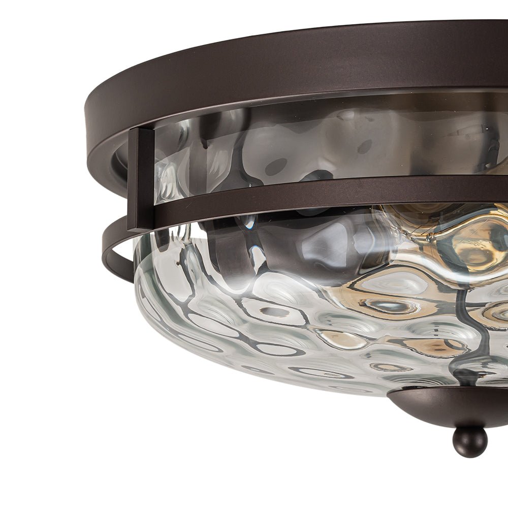 Textured Glass Flush Mount Fixture 13 in Round Two-Bulb Overhead Lighting for Bedrooms Entryways Low-Profile Farmhouse Style