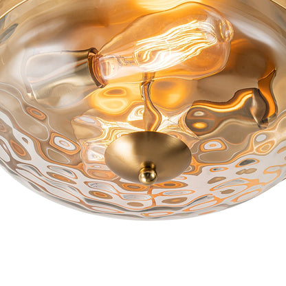 Textured Glass Flush Mount Fixture 13 in Round Two-Bulb Overhead Lighting for Bedrooms Entryways Low-Profile Farmhouse Style