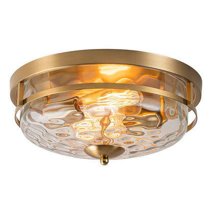 Textured Glass Flush Mount Fixture 13 in Round Two-Bulb Overhead Lighting for Bedrooms Entryways Low-Profile Farmhouse Style
