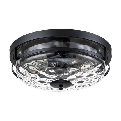 Textured Glass Flush Mount Fixture 13 in Round Two-Bulb Overhead Lighting for Bedrooms Entryways Low-Profile Farmhouse Style