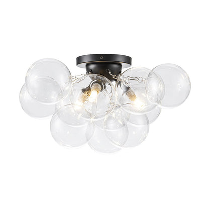 Clear Glass Globe Semi-Flush Ceiling Light, 3-Bulb Brushed Metal Cluster Fixture for Dining Room, Bedroom, Entryway, Bathroom