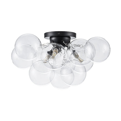 Clear Glass Globe Semi-Flush Ceiling Light, 3-Bulb Brushed Metal Cluster Fixture for Dining Room, Bedroom, Entryway, Bathroom