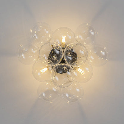 Clear Glass Globe Semi-Flush Ceiling Light, 3-Bulb Brushed Metal Cluster Fixture for Dining Room, Bedroom, Entryway, Bathroom