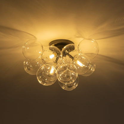 Clear Glass Globe Semi-Flush Ceiling Light, 3-Bulb Brushed Metal Cluster Fixture for Dining Room, Bedroom, Entryway, Bathroom
