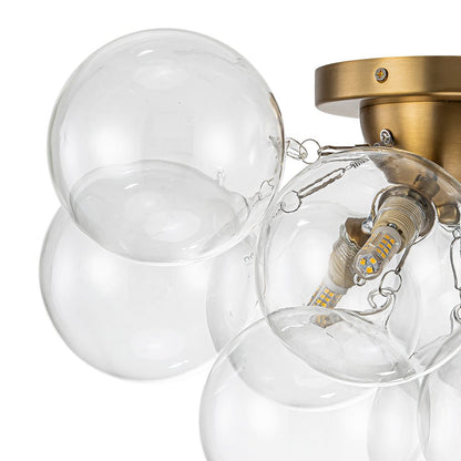 Clear Glass Globe Semi-Flush Ceiling Light, 3-Bulb Brushed Metal Cluster Fixture for Dining Room, Bedroom, Entryway, Bathroom