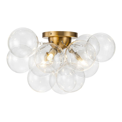 Clear Glass Globe Semi-Flush Ceiling Light, 3-Bulb Brushed Metal Cluster Fixture for Dining Room, Bedroom, Entryway, Bathroom
