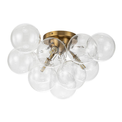 Clear Glass Globe Semi-Flush Ceiling Light, 3-Bulb Brushed Metal Cluster Fixture for Dining Room, Bedroom, Entryway, Bathroom