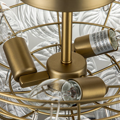 Three-Globe Ceiling Mount Fixture with Textured Glass Shades in Warm Metal Finish for Entry, Dining Room & Living Room