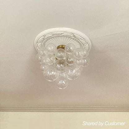 Three-Globe Ceiling Mount Fixture with Textured Glass Shades in Warm Metal Finish for Entry, Dining Room & Living Room