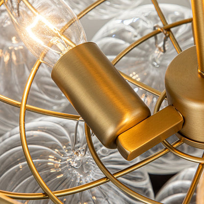 Three-Globe Ceiling Mount Fixture with Textured Glass Shades in Warm Metal Finish for Entry, Dining Room & Living Room