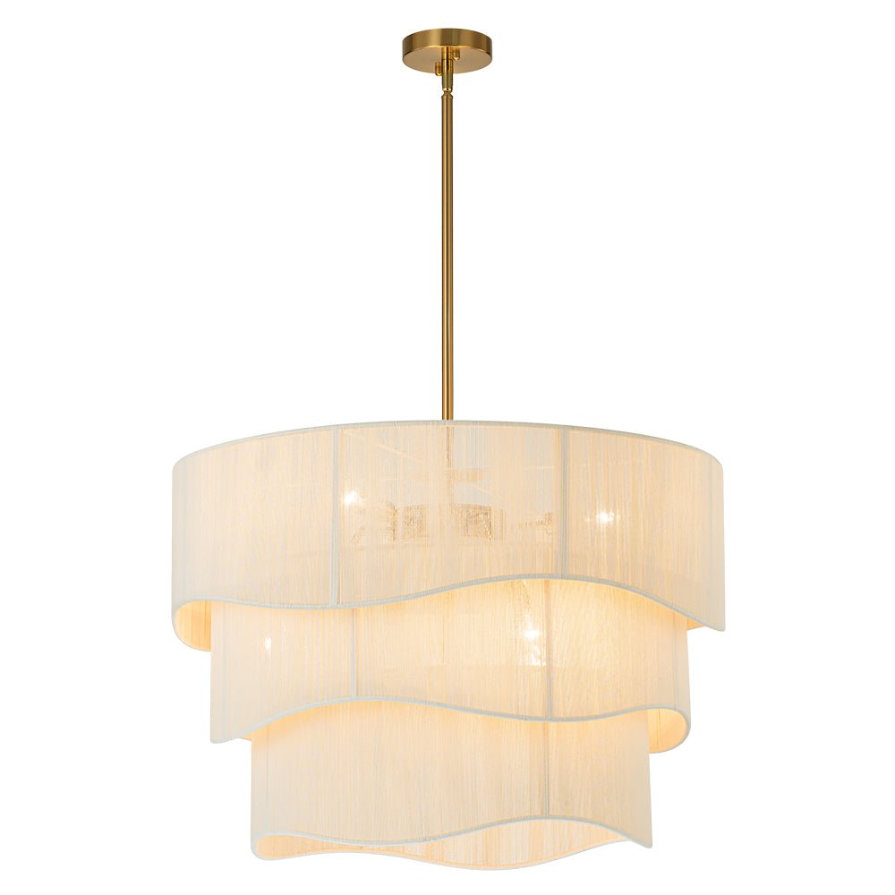 Bohemian 6-Light Tiered Chandelier with Hand-Woven Shade | Adjustable Drum Fixture for Dining Room & Entryway | Hardwired Candelabra Brass