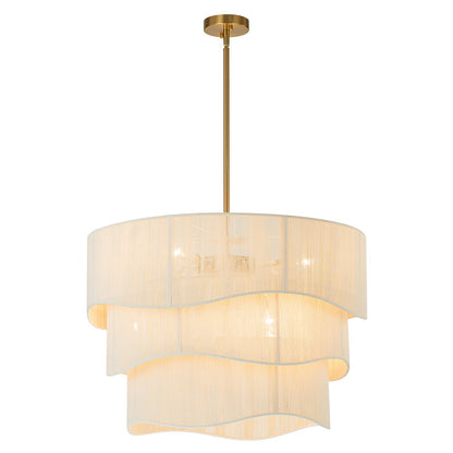 Bohemian 6-Light Tiered Chandelier with Hand-Woven Shade | Adjustable Drum Fixture for Dining Room & Entryway | Hardwired Candelabra Brass