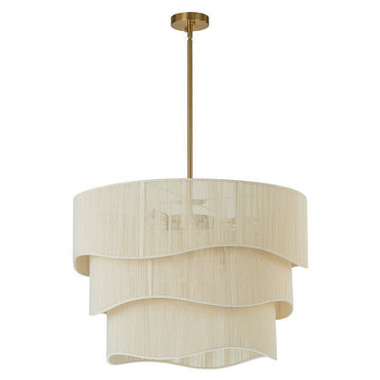 Bohemian 6-Light Tiered Chandelier with Hand-Woven Shade | Adjustable Drum Fixture for Dining Room & Entryway | Hardwired Candelabra Brass
