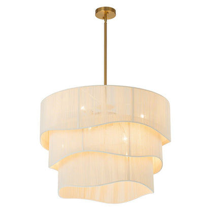 Bohemian 6-Light Tiered Chandelier with Hand-Woven Shade | Adjustable Drum Fixture for Dining Room & Entryway | Hardwired Candelabra Brass