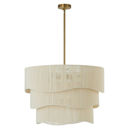 Bohemian 6-Light Tiered Chandelier with Hand-Woven Shade | Adjustable Drum Fixture for Dining Room & Entryway | Hardwired Candelabra Brass