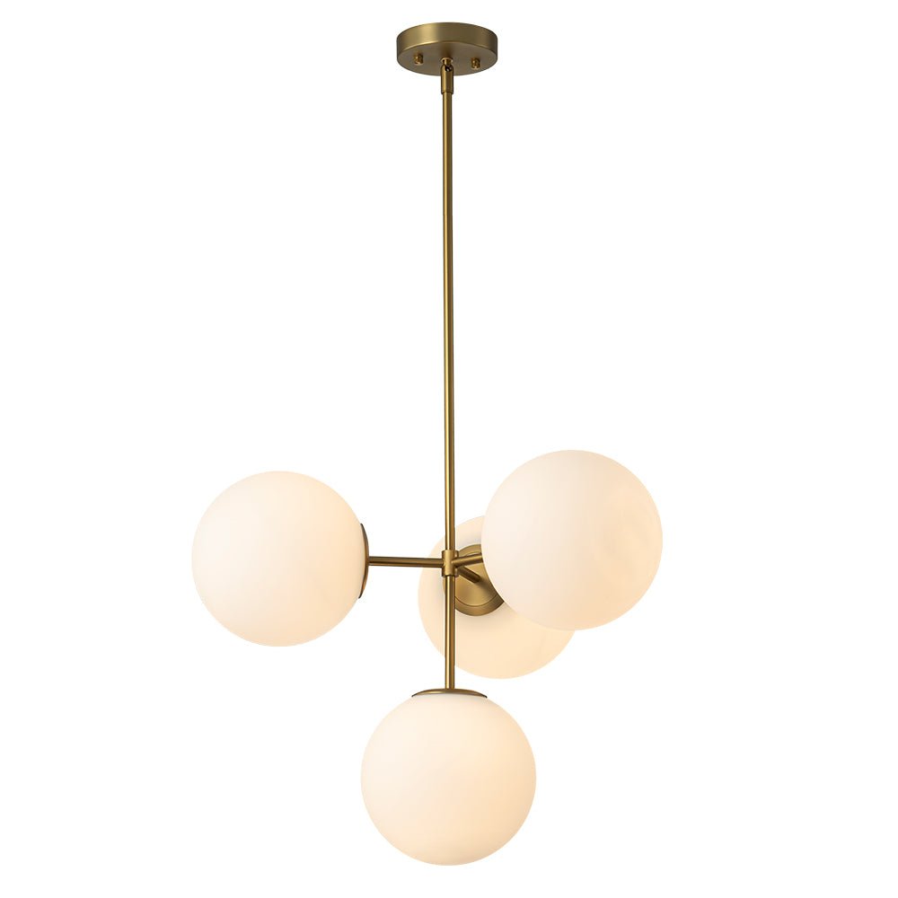 Four-Globe Frosted Glass Chandelier 24 in Brass or Black for Dining Table Kitchen Island Mid-Century Modern Adjustable Ceiling Light Fixture