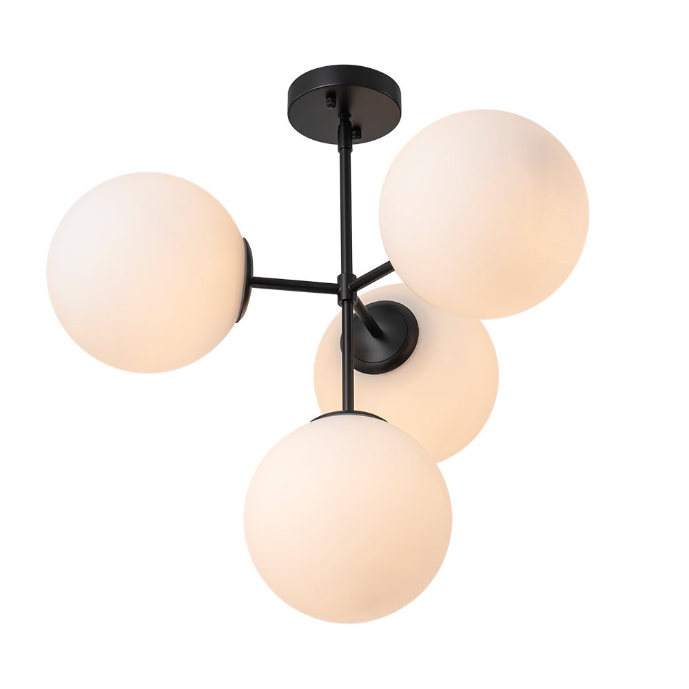 Four-Globe Frosted Glass Chandelier 24 in Brass or Black for Dining Table Kitchen Island Mid-Century Modern Adjustable Ceiling Light Fixture