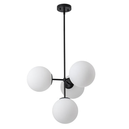 Four-Globe Frosted Glass Chandelier 24 in Brass or Black for Dining Table Kitchen Island Mid-Century Modern Adjustable Ceiling Light Fixture
