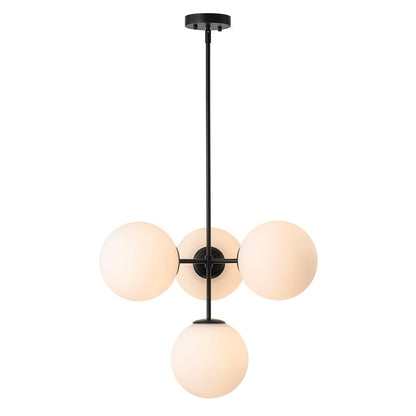 Four-Globe Frosted Glass Chandelier 24 in Brass or Black for Dining Table Kitchen Island Mid-Century Modern Adjustable Ceiling Light Fixture