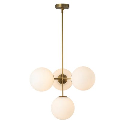 Four-Globe Frosted Glass Chandelier 24 in Brass or Black for Dining Table Kitchen Island Mid-Century Modern Adjustable Ceiling Light Fixture