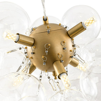 Multi-Sphere Glass Ceiling Fixture 20 in Brushed Metal Finish Adjustable Height 6-Light G9 for Dining Room Kitchen Island Contemporary Home
