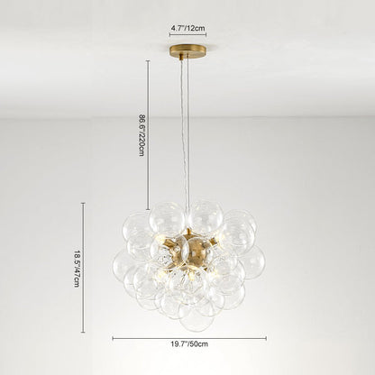 Multi-Sphere Glass Ceiling Fixture 20 in Brushed Metal Finish Adjustable Height 6-Light G9 for Dining Room Kitchen Island Contemporary Home
