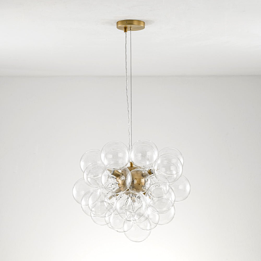 Multi-Sphere Glass Ceiling Fixture 20 in Brushed Metal Finish Adjustable Height 6-Light G9 for Dining Room Kitchen Island Contemporary Home