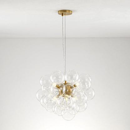 Multi-Sphere Glass Ceiling Fixture 20 in Brushed Metal Finish Adjustable Height 6-Light G9 for Dining Room Kitchen Island Contemporary Home
