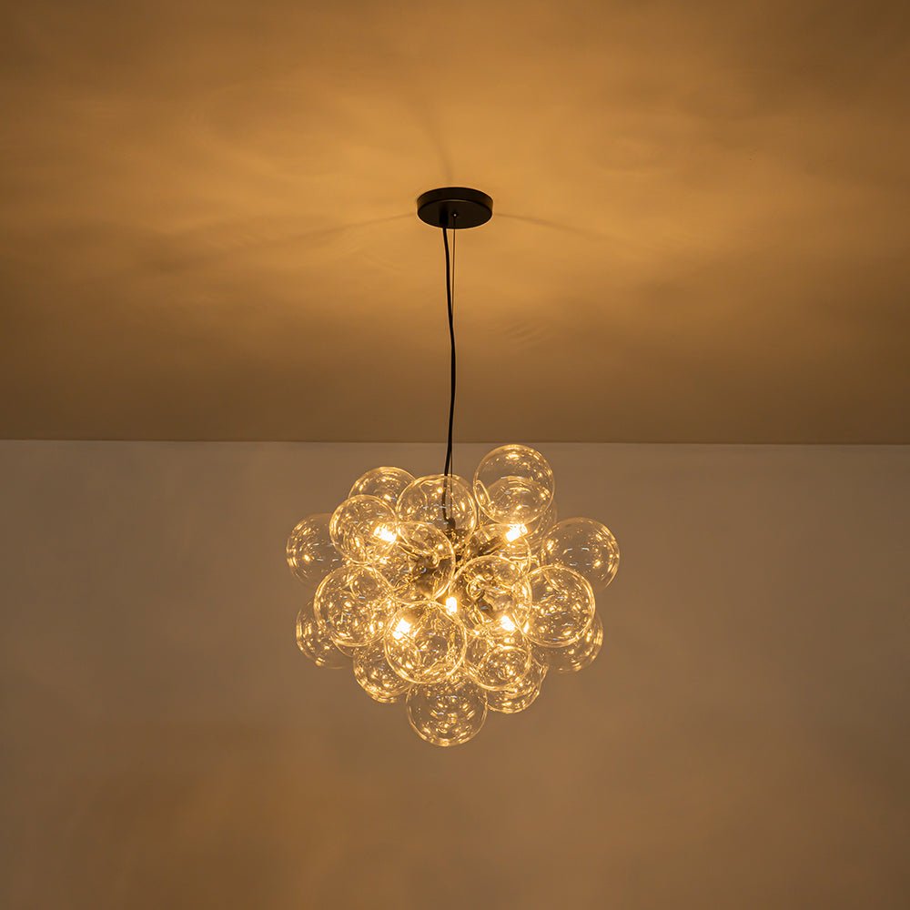 Multi-Sphere Glass Ceiling Fixture 20 in Brushed Metal Finish Adjustable Height 6-Light G9 for Dining Room Kitchen Island Contemporary Home